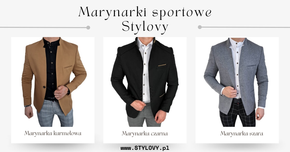 Camelowa, czarna, szara marynarka męska sportowa