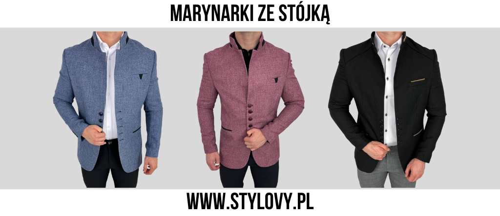 Niebieska, bordowa, czarna marynarka ze stójką